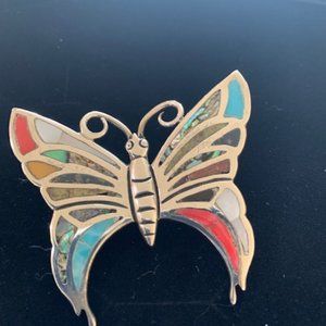 Sterling Silver Butterfly Pendent with turquoise and multi stones